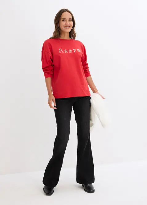 Vyšívané vánoční tričko s dlouhým rukávem, oversized, bonprix