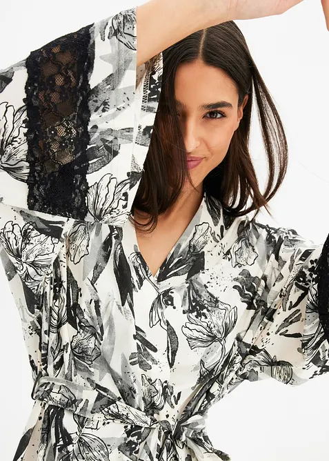 Kimonov&yacute; župan z měkk&eacute; visk&oacute;zov&eacute; směsi, bonprix