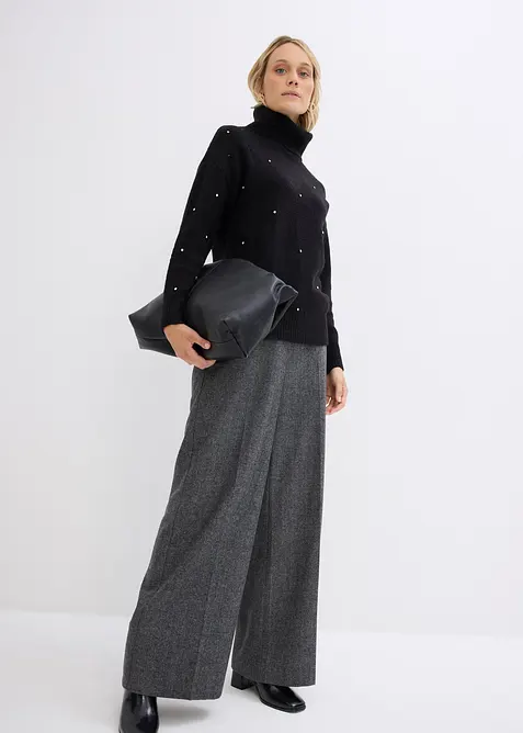 Svetr s rolákovým límcem a štrasovými kamínky, bonprix