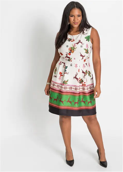 Pouzdrové šaty z pevného materiálu scuba, s vánočním motivem, bonprix