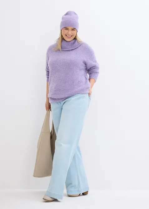 Rol&aacute;kov&yacute; svetr z měkk&eacute; peř&iacute;čkov&eacute; př&iacute;ze, bonprix