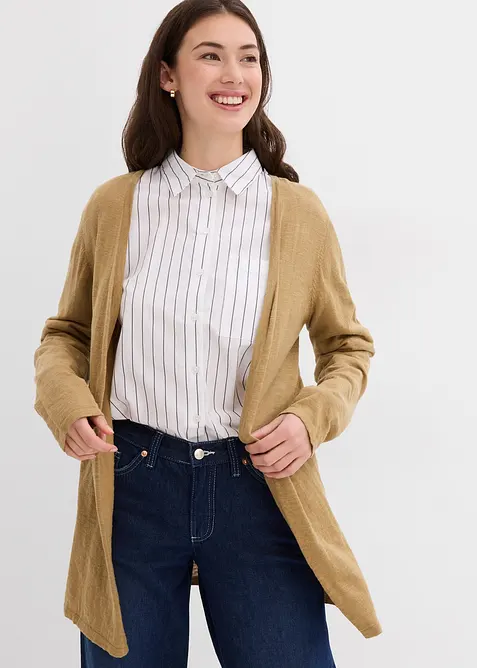 Pletený kabátek z čisté lehké bavlny s texturou slub, bonprix