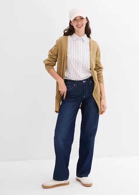 Pletený kabátek z čisté lehké bavlny s texturou slub, bonprix