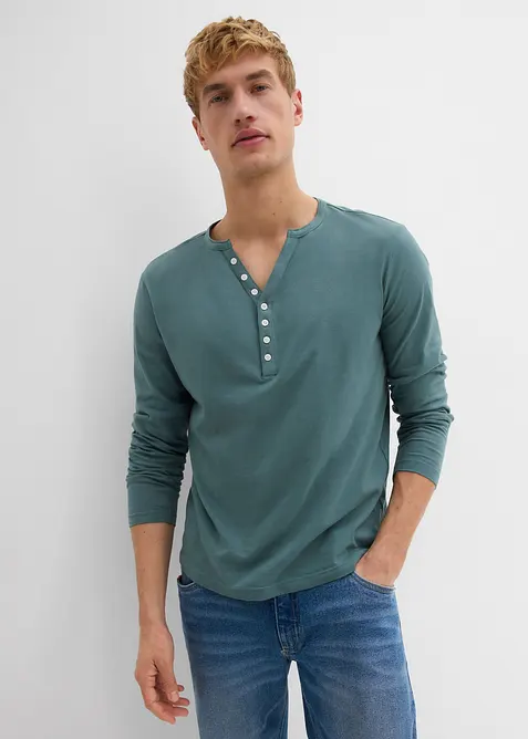 Henley triko dlouh&yacute;m ruk&aacute;vem, Slim Fit, čist&aacute; organick&aacute; bavlna, bonprix