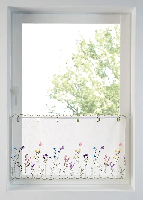 Vitr&aacute;žkov&aacute; z&aacute;clona s květinovou v&yacute;&scaron;ivkou, bonprix