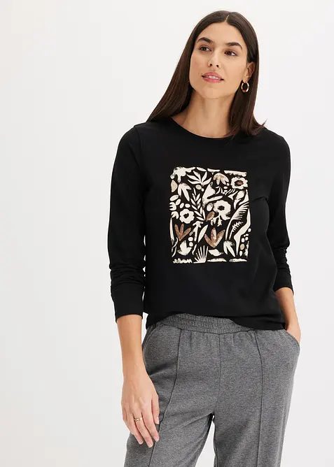 Tričko s dlouh&yacute;m ruk&aacute;vem, s organickou bavlnou, bonprix