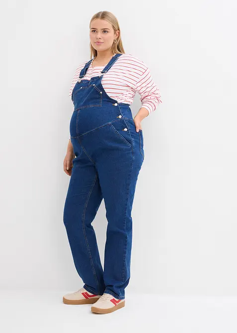 Těhotensk&eacute; kalhoty s laclem s nastavitelnou &scaron;&iacute;řkou přes bř&iacute;&scaron;ko, Straight Leg, bonprix