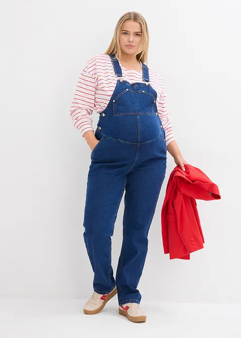 Těhotensk&eacute; kalhoty s laclem s nastavitelnou &scaron;&iacute;řkou přes bř&iacute;&scaron;ko, Straight Leg, bonprix