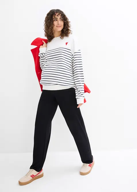 Žerzejov&eacute; těhotensk&eacute; kalhoty s nařasen&yacute;m pasem a rovn&yacute;mi nohavicemi, bonprix