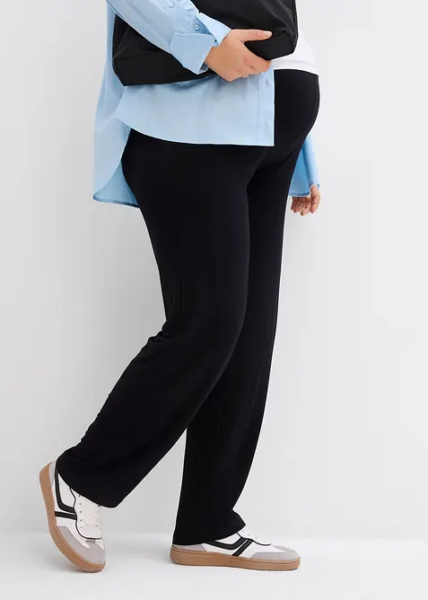 Žerzejov&eacute; těhotensk&eacute; kalhoty s nařasen&yacute;m pasem a rovn&yacute;mi nohavicemi, bonprix