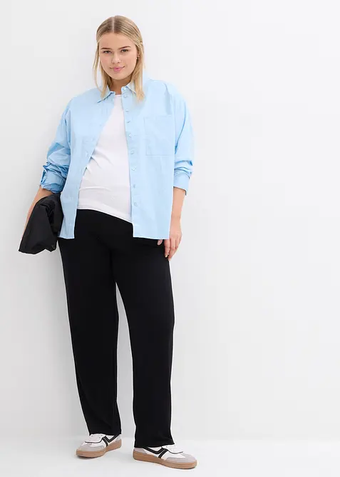 Žerzejov&eacute; těhotensk&eacute; kalhoty s nařasen&yacute;m pasem a rovn&yacute;mi nohavicemi, bonprix