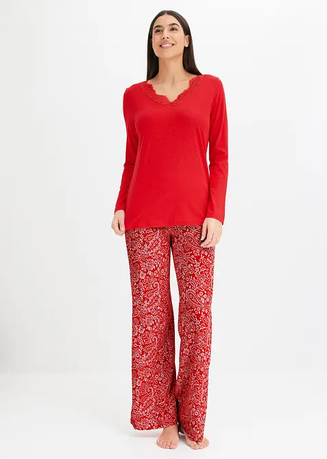 Pyžamo s &scaron;irok&yacute;mi nohavicemi, s visk&oacute;zou, bonprix