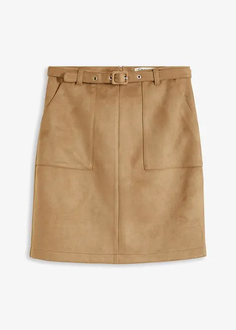 Sukně z umělé velurové kůže s páskem, bonprix