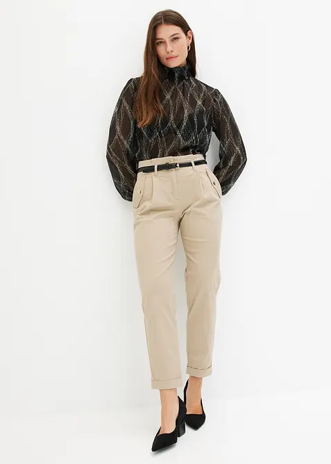 Lehké keprové kalhoty s pasem paperbag, bonprix