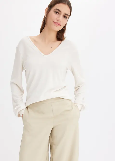 Hebké flísové triko s perličkami, bonprix