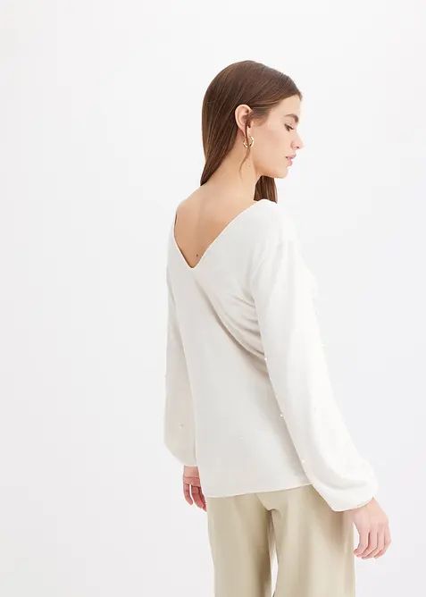 Hebké flísové triko s perličkami, bonprix