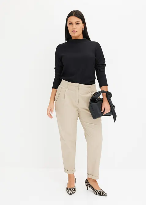 Lehk&eacute; keprov&eacute; kalhoty s pasem paperbag, bonprix