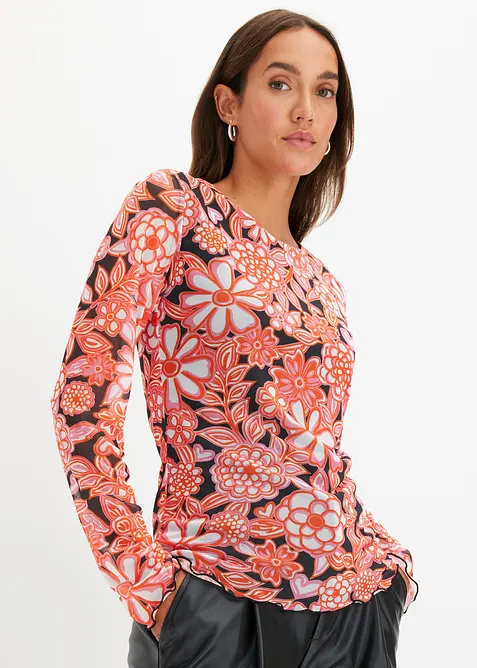 Tričko s dlouhým rukávem ze síťoviny s potiskem, bonprix