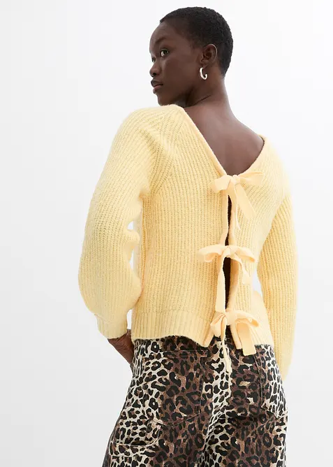 Oboustranný pletený kabátek s mašličkami, bonprix