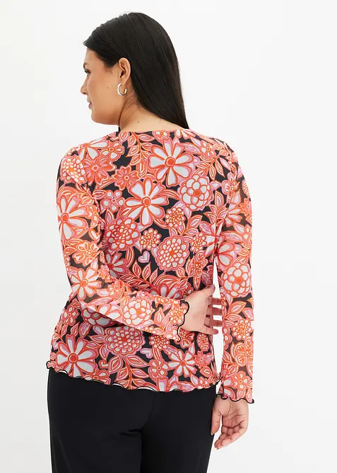 Tričko s dlouhým rukávem ze síťoviny s potiskem, bonprix