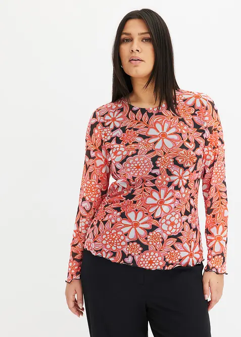 Tričko s dlouhým rukávem ze síťoviny s potiskem, bonprix