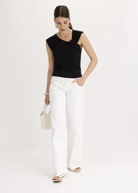 Triko z elastické bavlněné směsi, s přetočeným detailem, bonprix