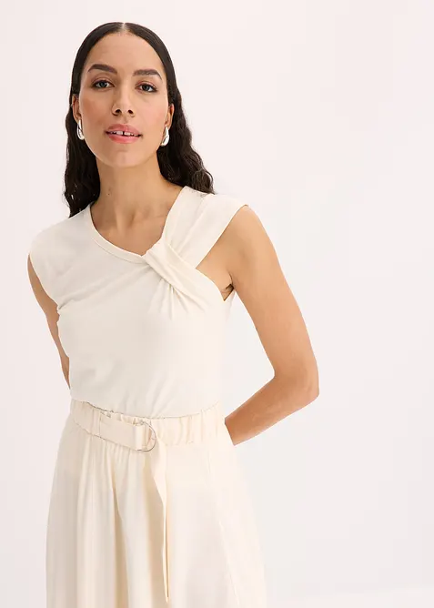 Triko z elastické bavlněné směsi, s přetočeným detailem, bonprix