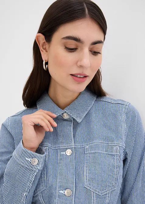 Džínová bunda s proužky, zkrácená, bonprix