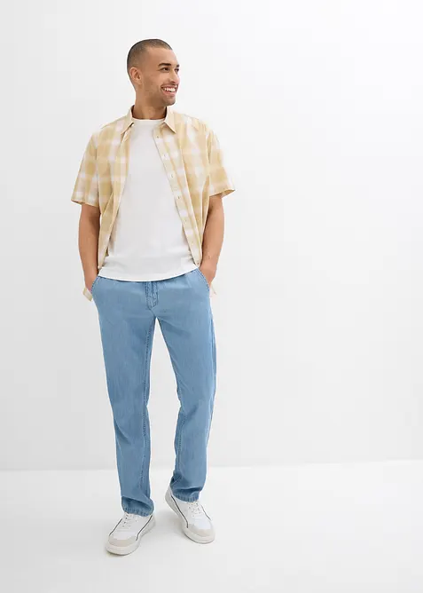 Lehké džíny bez zapínání a se lnem, Regular Fit, Straight, bonprix