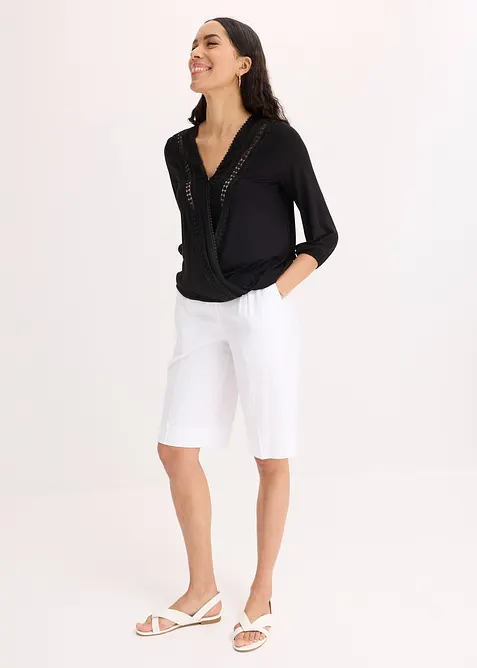 Triko s 3/4 rukávem, krajkou a zavinovacím vzhledem, bonprix