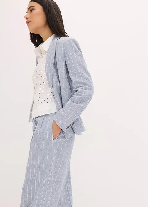 Kalhoty se sklady u pasu a s podílem lnu, bonprix