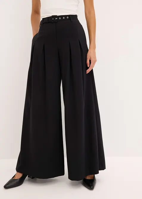 Kalhoty se sklady v pase a p&aacute;skem (2d&iacute;ln&aacute; souprava), bonprix