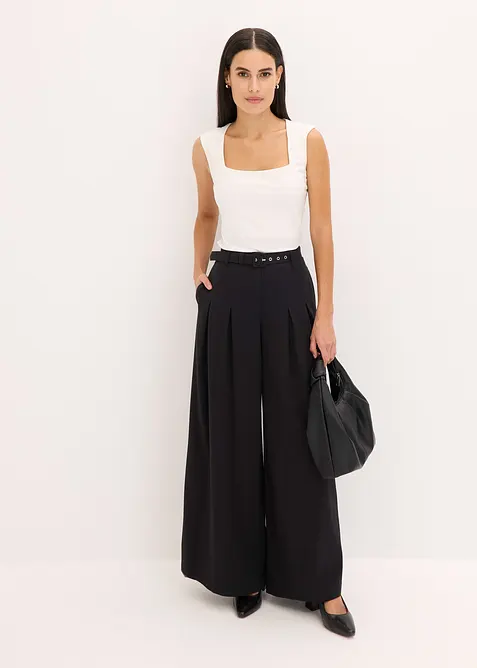 Kalhoty se sklady v pase a p&aacute;skem (2d&iacute;ln&aacute; souprava), bonprix