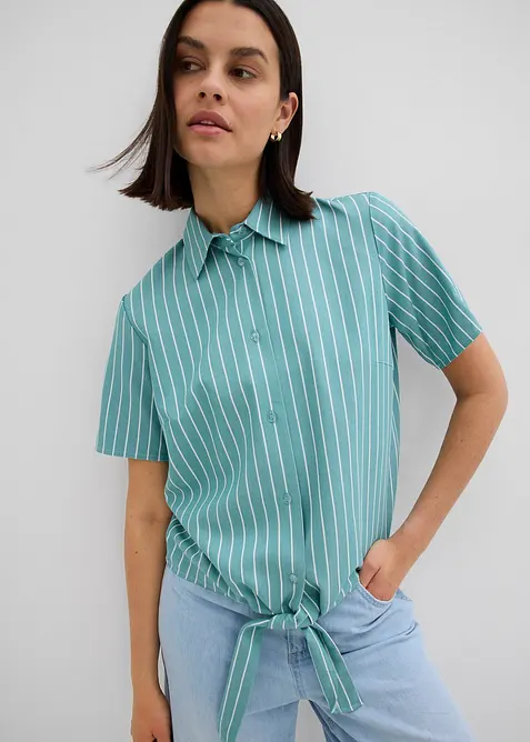 Pruhovaná halenka s krátkým rukávem a uzlem, bonprix