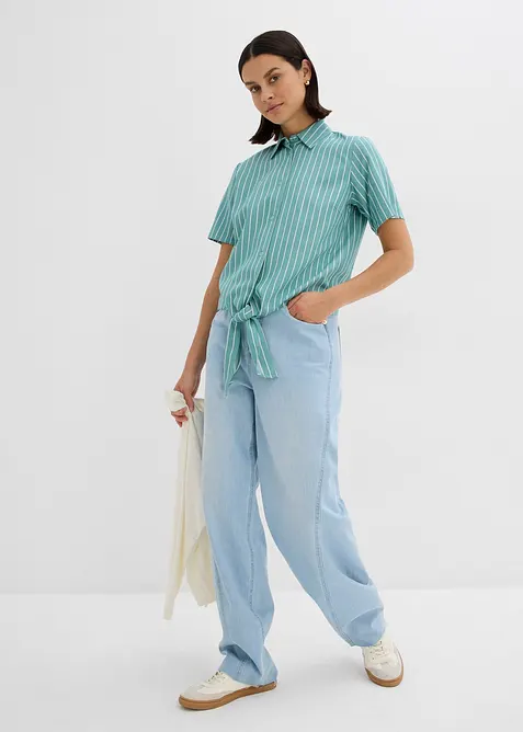 Pruhovaná halenka s krátkým rukávem a uzlem, bonprix