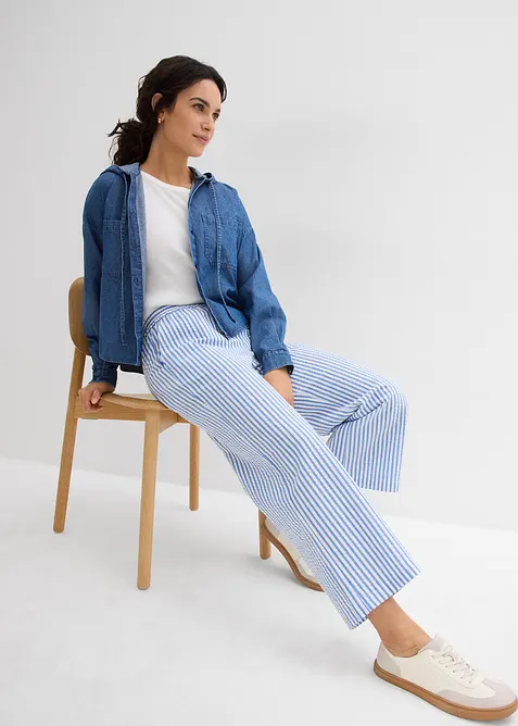 Palazzo kalhoty ze seersuckeru, 7/8 délka, bonprix