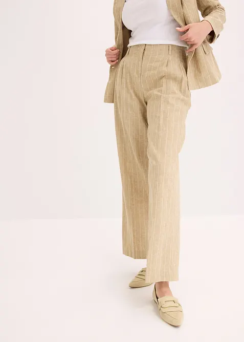 Kalhoty se sklady u pasu a s podílem lnu, bonprix