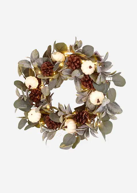 Nástěnný LED věnec s listy a jedlovými šiškami, bonprix