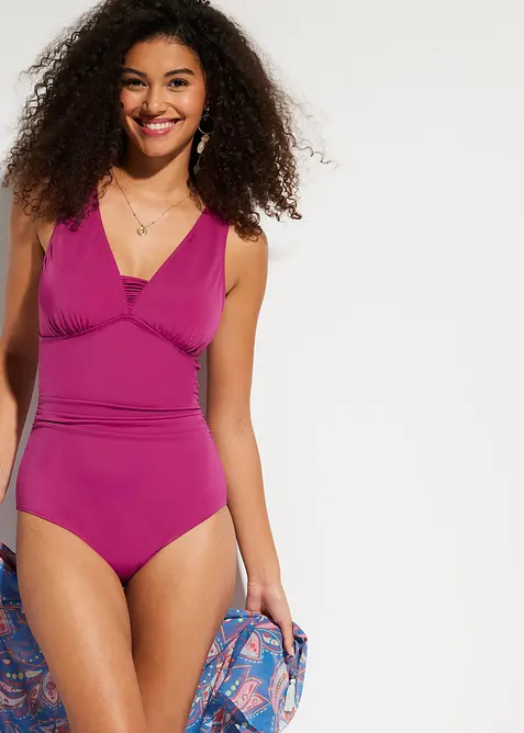 Stahovac&iacute; jednod&iacute;ln&eacute; plavky, středn&iacute; tvaruj&iacute;c&iacute; efekt, &scaron;irok&aacute; ram&iacute;nka, bonprix