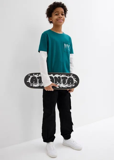 Triko s dlouh&yacute;m ruk&aacute;vem 2 v 1, z čist&eacute; bavlny, bonprix