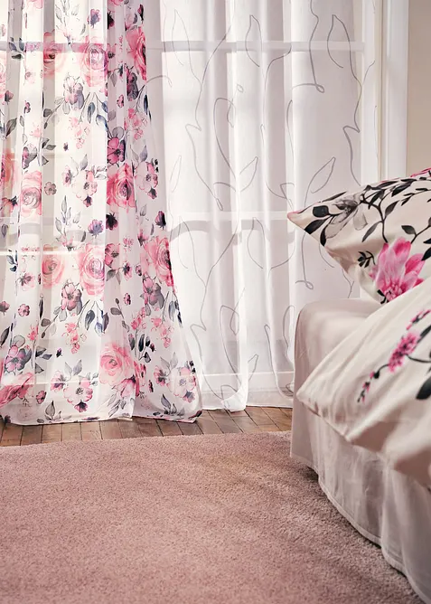 Záclona s květinovým potiskem (1 ks), s recyklovaným polyesterem, bonprix