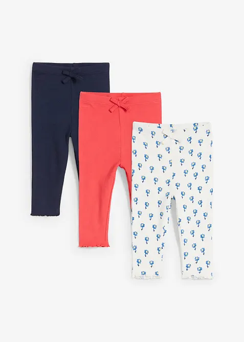 Žebrované legíny (3 ks v balení), z organické bavlny, bonprix