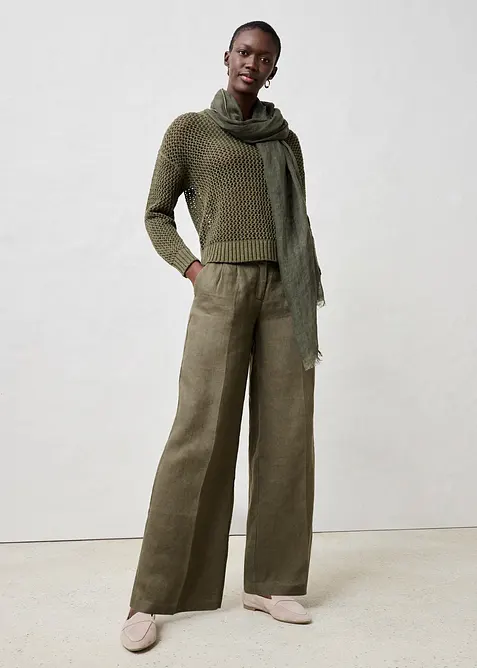 Kalhoty se sklady v pase, z čist&eacute;ho lnu, bonprix