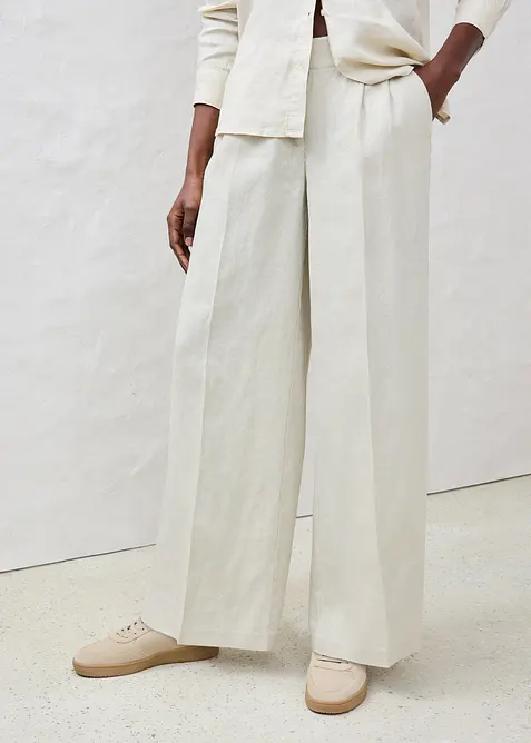 Kalhoty se sklady v pase, z čistého lnu, bonprix