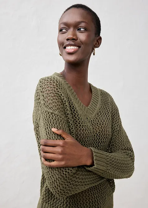 Ažurov&yacute; svetr z lehk&eacute; lněn&eacute; směsi, bonprix