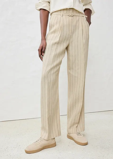 Kalhoty a pásek (2dílná souprava) z čistého lnu, bonprix