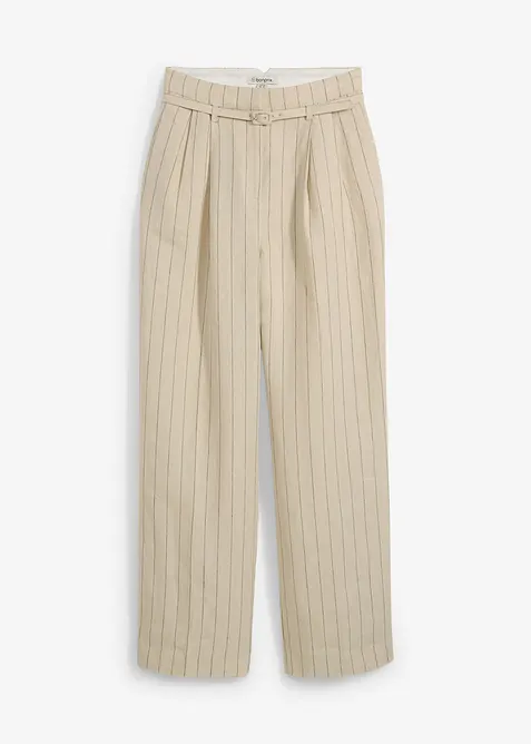 Kalhoty a pásek (2dílná souprava) z čistého lnu, bonprix