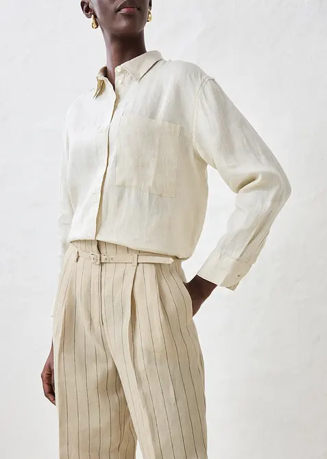 Kalhoty a pásek (2dílná souprava) z čistého lnu, bonprix