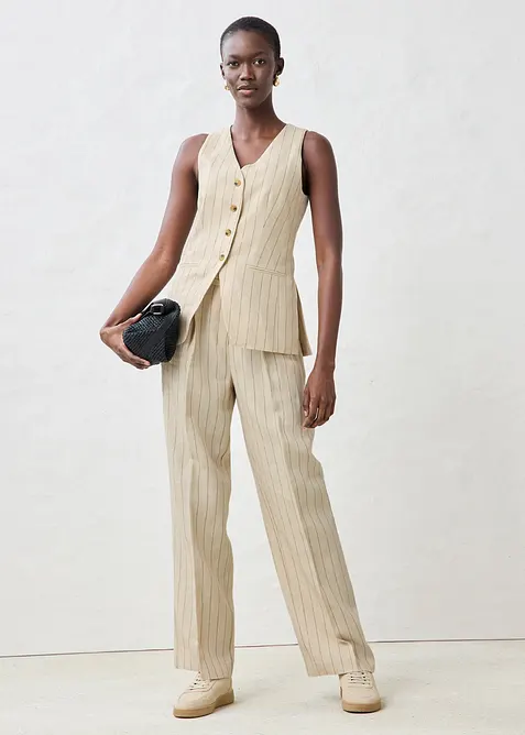 Kalhoty a pásek (2dílná souprava) z čistého lnu, bonprix