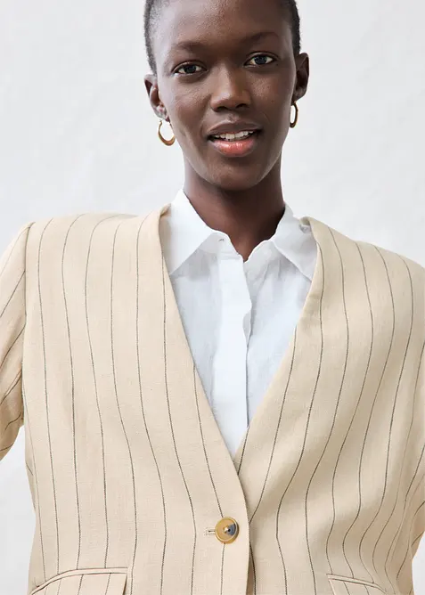 Blejzrový kabátek bez límce, z čistého lnu, bonprix